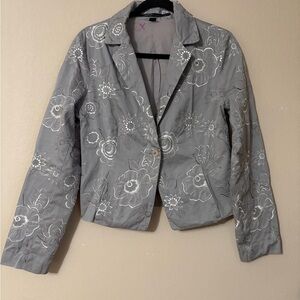 ISDA & CO Gray Floral Embroidered Blazer Women’s Medium Lightweight Jacket